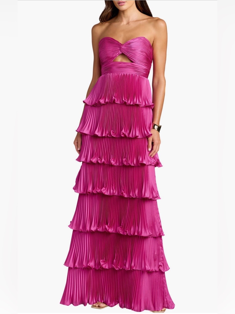 Mac Duggal Strapless Tiered Charmeuse Ruffle Gown | Fuchsia | Size 12 | NWT